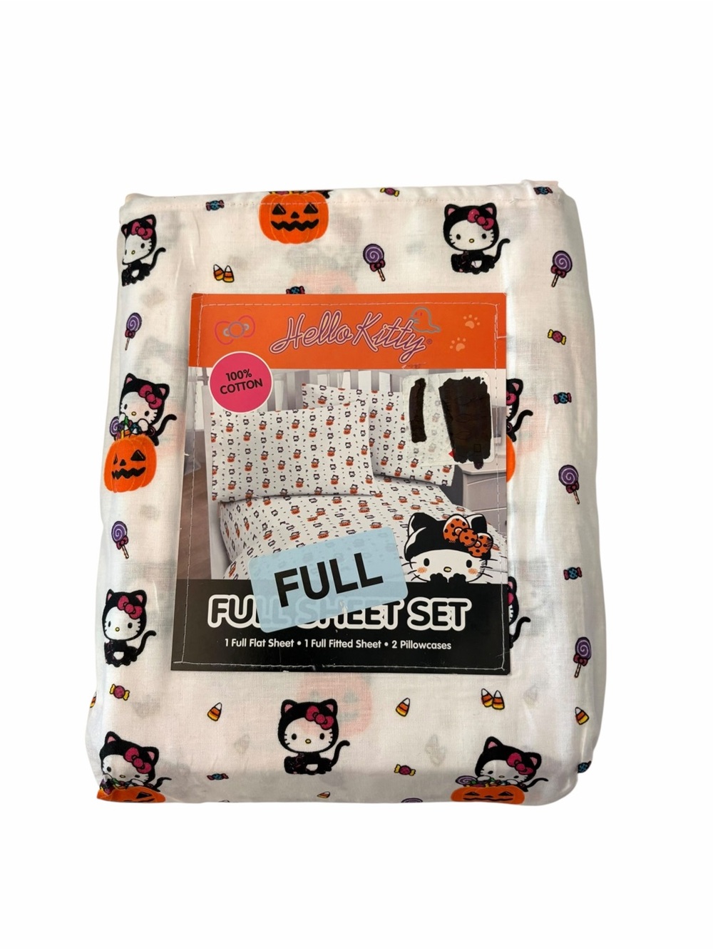 Hello Kitty Halloween Full Size Sheet Set Black Cat 100% Cotton Sario New